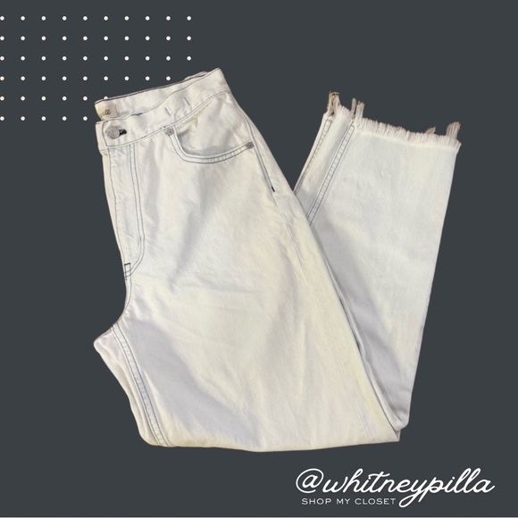 Madewell Denim - Madewell Tapered Wide Leg Frayed Crop High Rise Womens Jeans Size 28 light wash